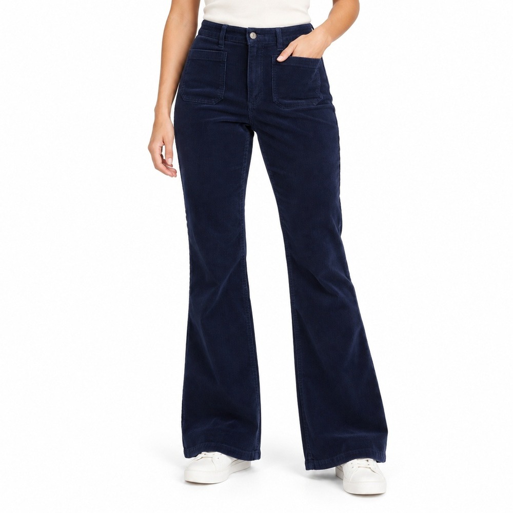 Polo Ralph Lauren Pants Women 10 Navy Blue Corduroy Wide Leg Patch Pocket Retro